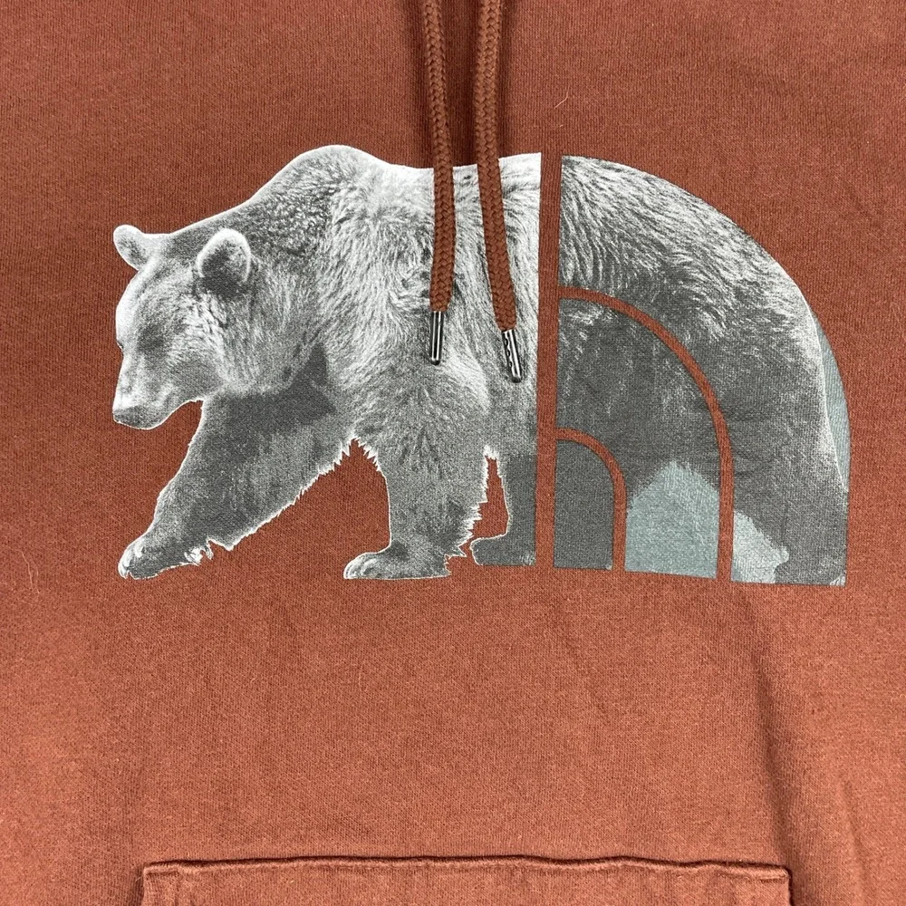 The North Face Hoodie Mens S Brown Grizzly Bear Half Dome Pullover Sweatshirt